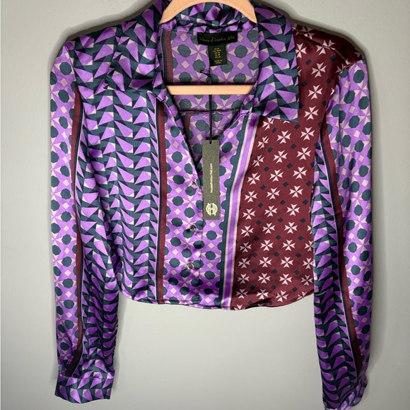 House of Harlow 1960 Tops - House of Harlow 1960 mixed prints Long Sleeve Crop Blouse
